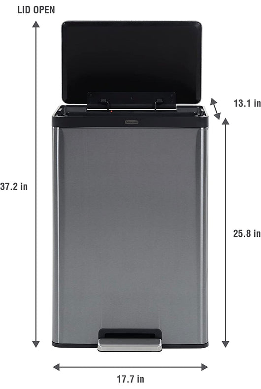 Rubbermaid Stainless Steel Metal Step-On Trash Can for Home and Kitchen, Charcoal, 12 Gallon!! NEW OUT OF BOX, MINOR DENT FROM SHIPPING!!