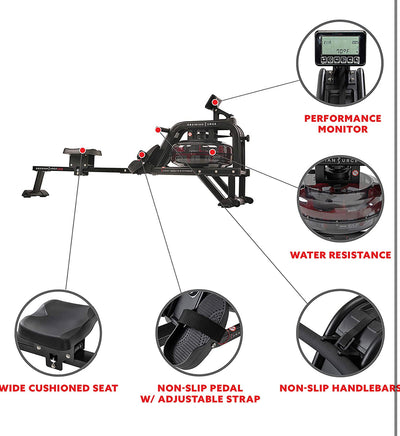 Sunny Health & Fitness Obsidian Surge 500 Water Rowing Machine!  -Brand new & Assembled