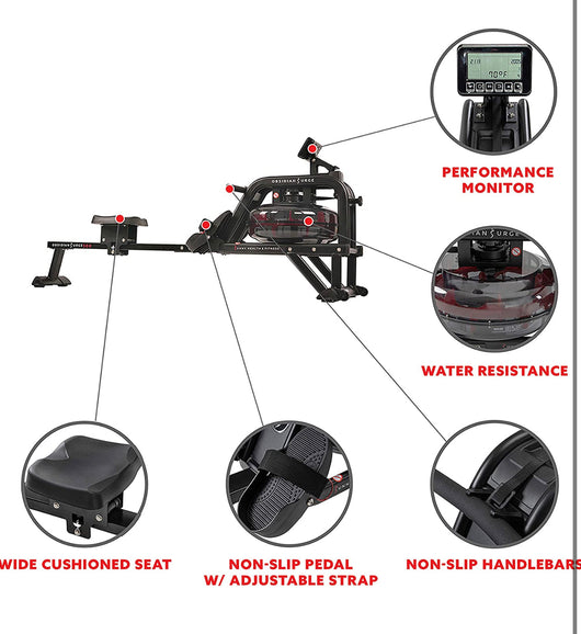 Sunny Health & Fitness Obsidian Surge 500 Water Rowing Machine!  -Brand new & Assembled