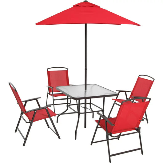 Mainstays Albany Lane 6 Piece Outdoor Patio Dining Set, Red!! NEW IN BOX!!