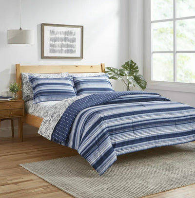 Gap Home Patchwork Stripe Reversible Organic Cotton Blend Comforter Set, Twin, Blue, 2-Pieces- NEW IN BAG!!!