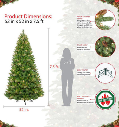 Puleo International (Brand Rating: 3.9/5) 7.5 ft. Pre-Lit Teton Pine Artificial Christmas Tree with 600 Clear Lights- new in box - tested
