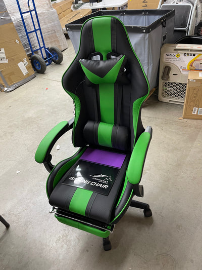 Ferghana E-Sports Chair,Gaming Chair,Racing Office Computer Game Chair,Ergonomic Gaming Chair,Racing Style with Adjustable Recliner and Retractable Footrest and Headrest/Lumbar Pillow(Green)-brand new and assembled