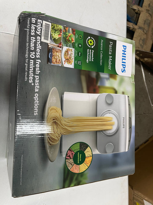 New Philips Avance Collection Pasta and Noodle Maker Plus w/ 8 Pasta Shaping Discs, White - HR2378- new in box