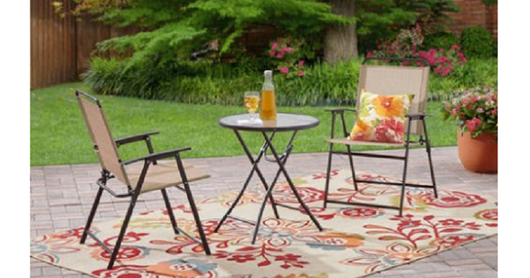 Mainstays Pleasant Grove Sling Bistro, Dining and Seating Outdoor Patio Furniture Folding Chair Set of 2 & Folding Side Table, Tan!